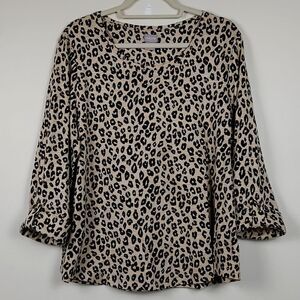 Chico's Leopard Print Bracelet Sleeve Tab Top Blouse Cotton Modal Blend Size L